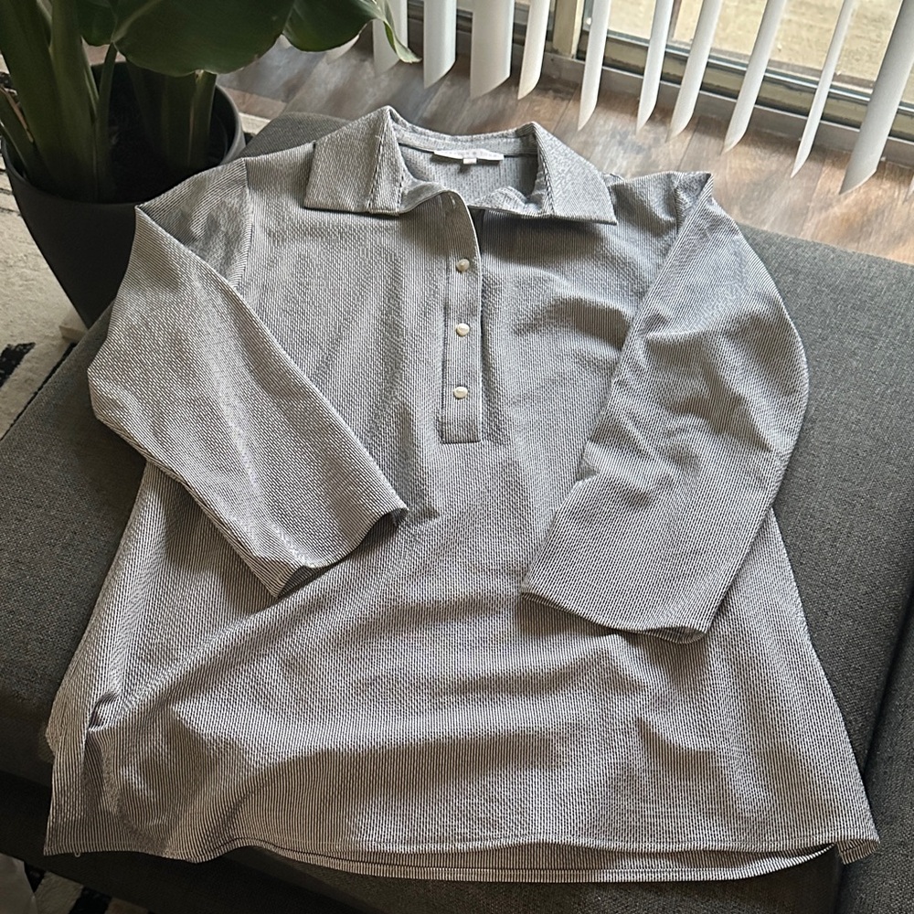 Preston & York Navy Blue and White Striped Top